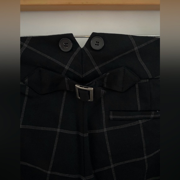 CLUB MONACO Black Wool Windowpane Plaid Flared Wide Leg Pants Stretch Size 4 - Picture 4 of 5